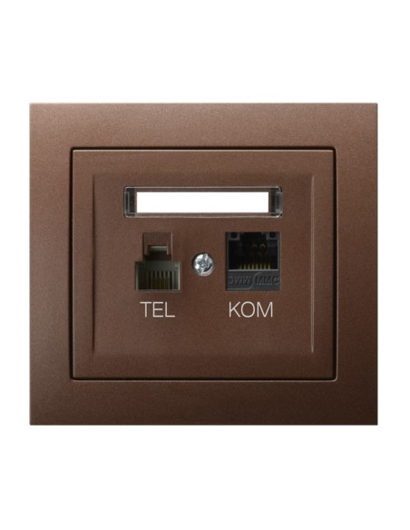 Gniazdo komputerowo-telefoniczne RJ 45 kat. 5e, (8-stykowe) + RJ 11 (6-stykowe) BRĄZOWY METALIK KIER