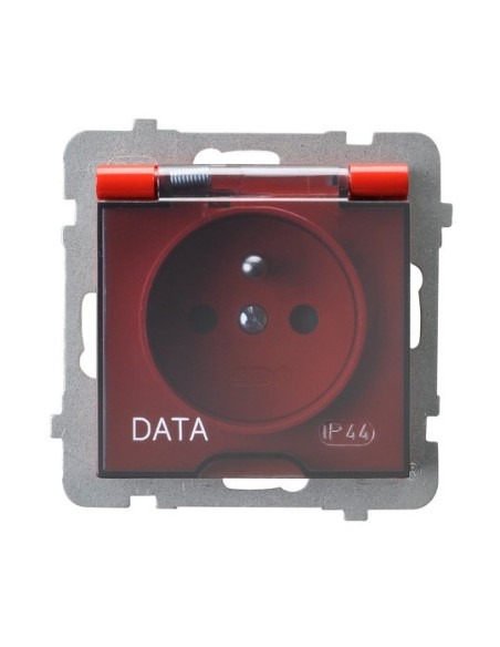 Gniazdo bryzgoszczelne z uziemieniem DATA IP-44 wieczko przezroczyste CZERWONY AS
