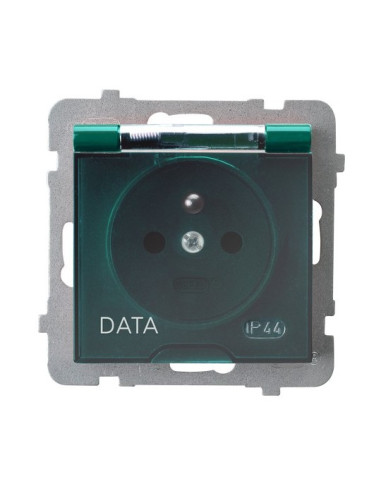 Gniazdo bryzgoszczelne z uziemieniem DATA IP-44 wieczko przezroczyste ZIELONY AS