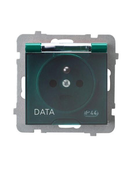 Gniazdo bryzgoszczelne z uziemieniem DATA IP-44 wieczko przezroczyste ZIELONY AS