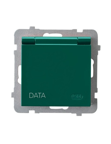 Gniazdo bryzgoszczelne z uziemieniem DATA IP-44 wieczko w kolorze wyrobu ZIELONY AS