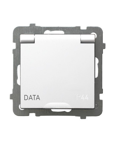 Gniazdo bryzgoszczelne z uziemieniem DATA IP-44 wieczko w kolorze wyrobu, produkt zawiera nanocząsteczki srebra BIAŁY AS ANTYBAK